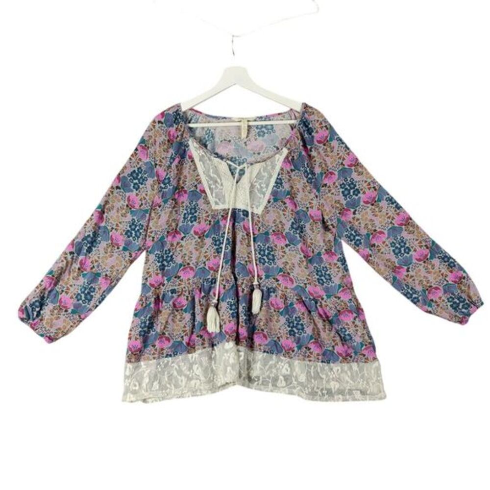 MATILDA JANE Cottage Peasant Fairy Sew Perfect Blouse Womens L Floral Lace Top